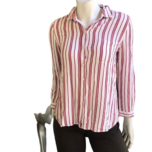 Beach Lunch Lounge Red White Striped Button Down Shirt with Pocket Women's Small - Picture 1 of 9